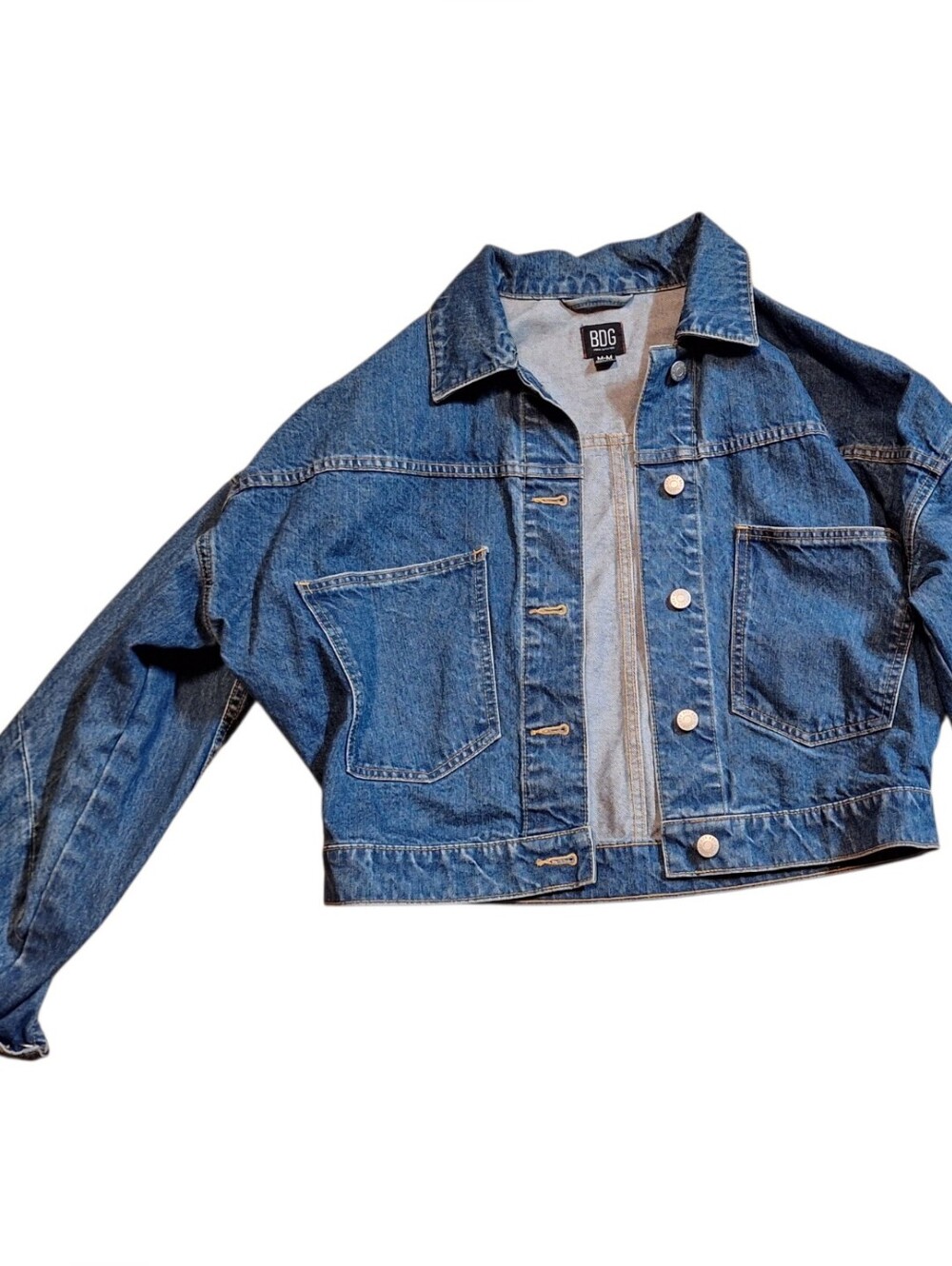 BDG Oversized Cropped Denim Jean Jacket Ladies Medium Pockets Preppy